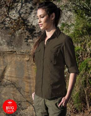 Women's Pioneer BUGTech Anti-Insect Safari Shirt in colour Okavango Olive