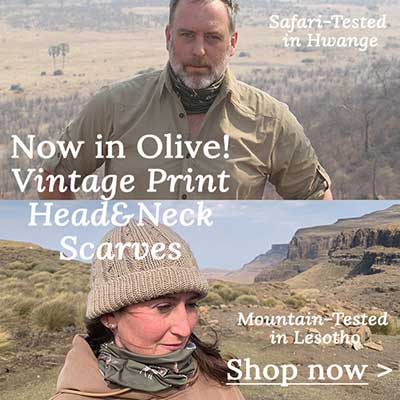 New Vintage Print Tubular Head&Neck Scarf in Olive by The Safari Store