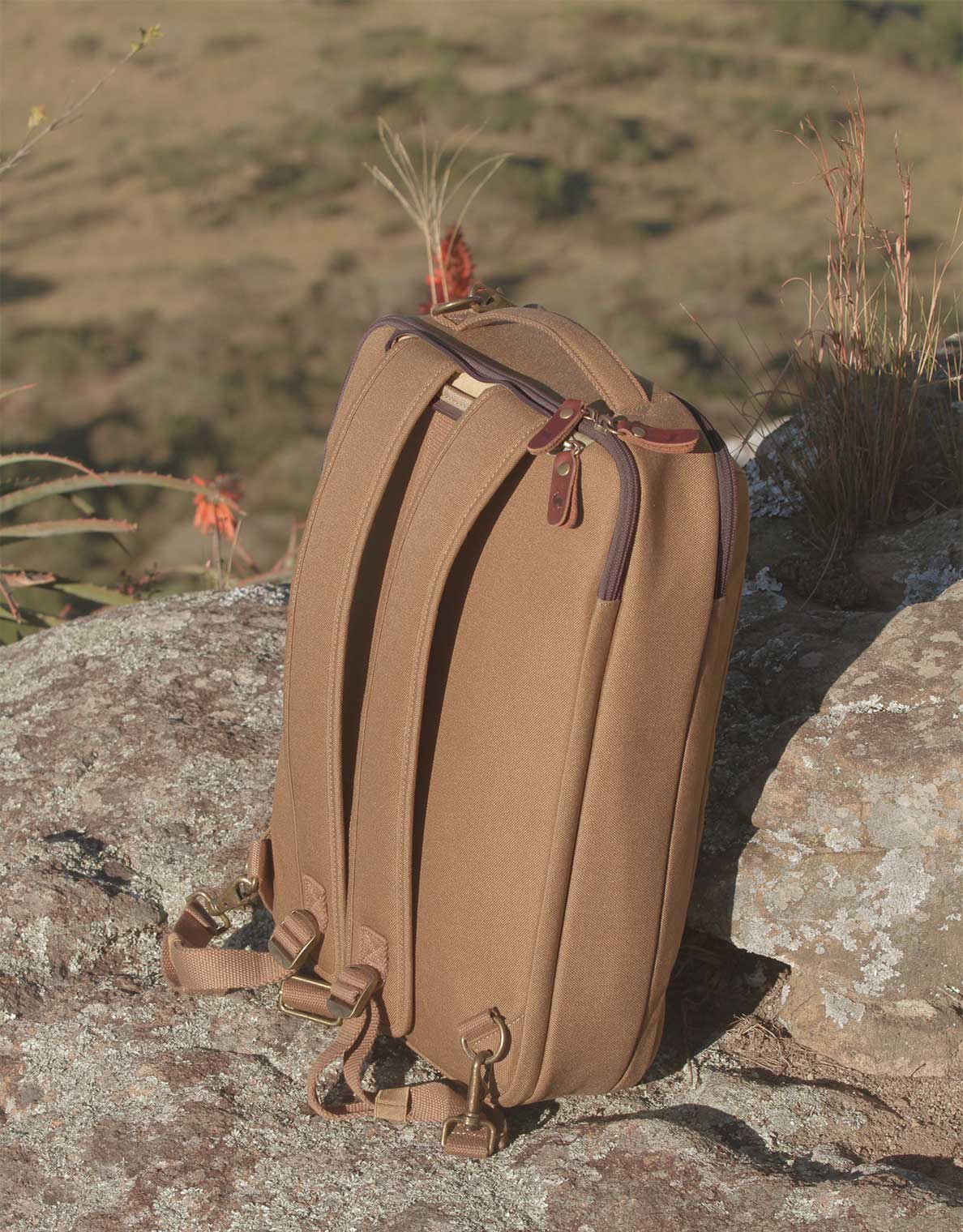 What to pack for a Zimbabwe safari to Hwange National Park - canvas and leather shoulder bag